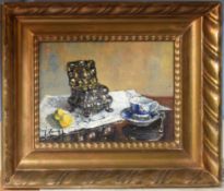Continental School (20th century), Still Life study, oil on panel, indistinctly signed lower left,