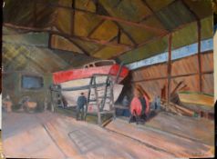Circle of Duncan Grant, Boatyard, St Ives, 1941, oil on board, bears signature D.Grant and title