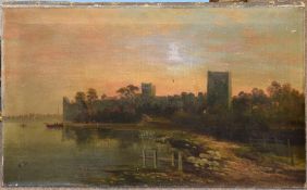 S E Allan, Coastal scene with castle, oil on canvas, signed lower left, 45 x 75cm, unframed (a/f)