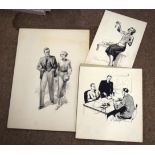 Sadgrove, advertising designs, group of 3 black and white illustrations, all signed, assorted sizes,