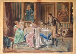 English School (19th century), Regency interior with family raising a champagne toast,