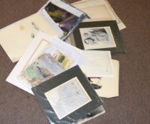Folder of assorted watercolours, drawings etc