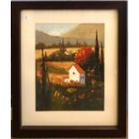 Continental School (20th century), Provence or Tuscany in Autumn, oil on board, indistinctly