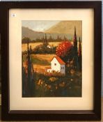 Continental School (20th century), Provence or Tuscany in Autumn, oil on board, indistinctly