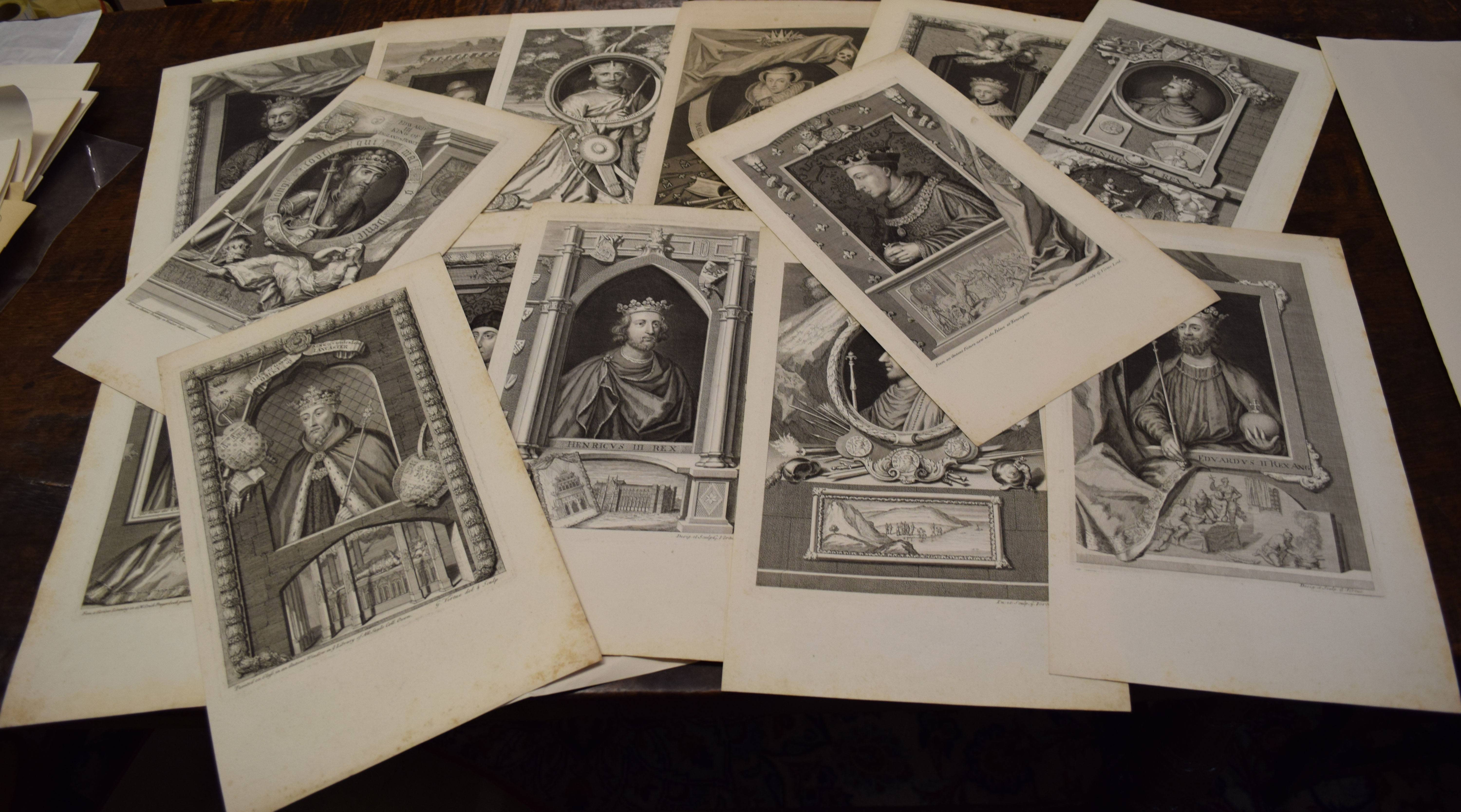 Folder of 14 18th century engravings, portraits etc, assorted sizes, all unframed