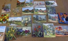 Diana M Perowne, Landscapes etc, group of 39 oils on board, some signed, each approx 40 x 30cm,