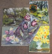 Diana M Perowne, Still Life studies, group of five oils on canvas, assorted sizes (5), all