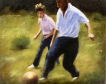 Luke Morgan, "Sunday match" and "The Big Match", pair of oils on canvas, both signed verso, 41 x