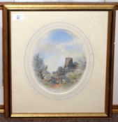 R Beatty, Country landscape with mother and child by a gate, watercolour, signed lower left, 26 x