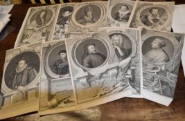 Folder of 10 18th century engravings, portraits etc, assorted sizes, all unframed