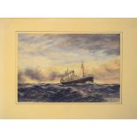 Hugh Golding Constable, Steamship in heavy swell, watercolour, signed lower left, 17 x 22cm,