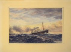 Hugh Golding Constable, Steamship in heavy swell, watercolour, signed lower left, 17 x 22cm,