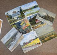 Diana M Perowne, Landscapes etc, group of eight oils on canvas, some initialled, 25 x 30cm, all