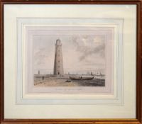 William Daniell, "The Orford Ness Lighthouse, Suffolk", hand coloured aquatint circa 1822, 17 x