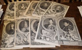 Folder of 12 18th century engravings, portraits etc, assorted sizes, all unframed