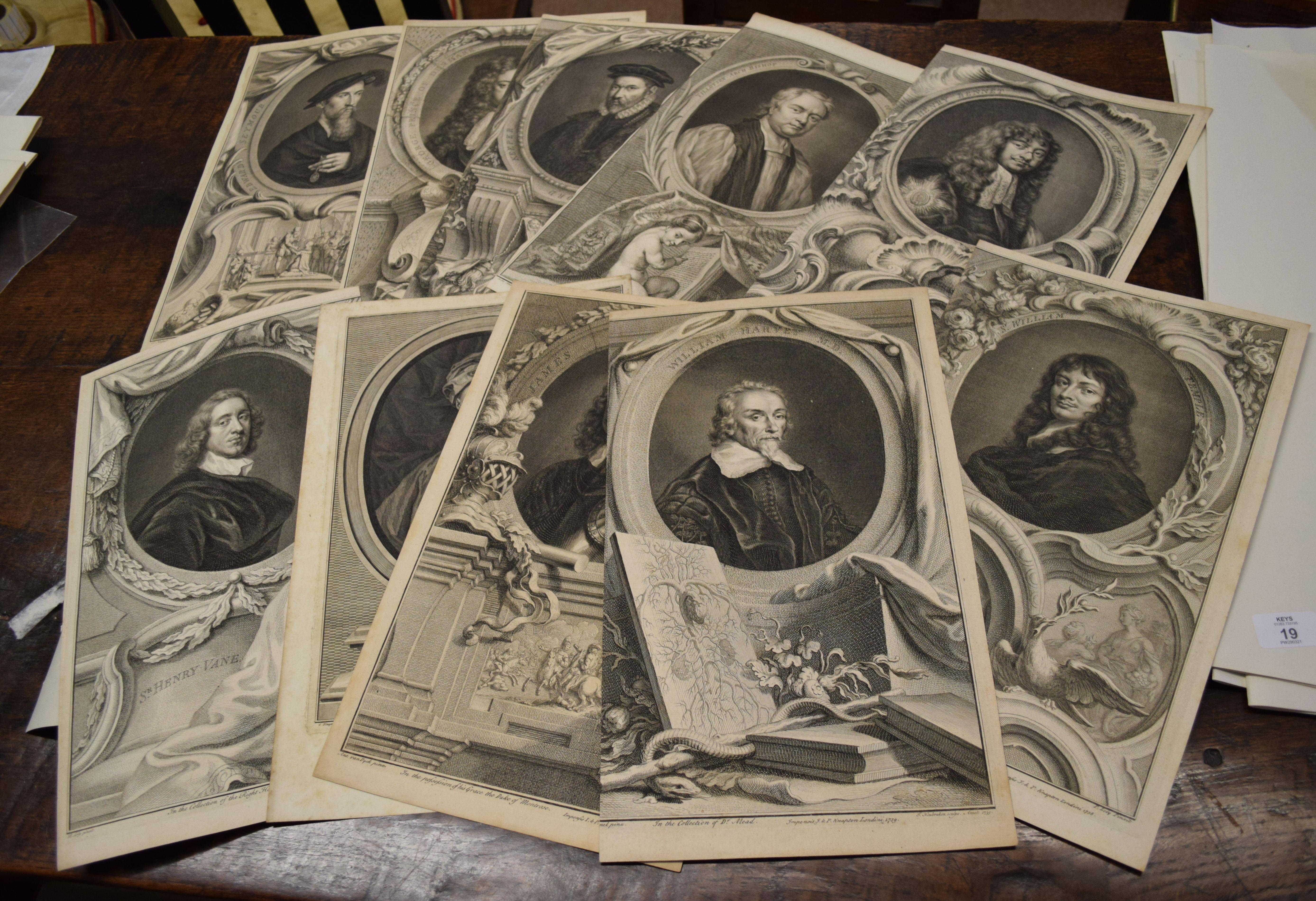 Folder of 10 18th century engravings, portraits, assorted sizes, all unframed