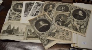 Folder of 12 18th century engravings, portraits etc, assorted sizes, all unframed