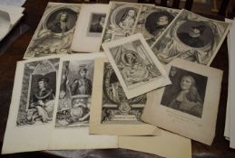 Folder of 10 18th century and later engravings, portraits etc, assorted sizes, all unframed