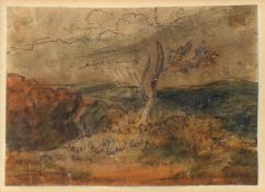 Old Master School (18th century), Landscape with tree, pen, ink and watercolour, 7 x 10cm