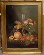 J Eyles, (after E Ladell), Still Life study, oil on canvas, signed lower right, 46 x 31cm