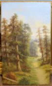 Ada Stone, Wooded landscape, oil on canvas, signed lower left, 61 x 30cm, unframed