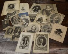 Packet of 19 18th century engravings, portraits etc, assorted sizes, all unframed