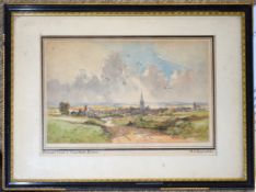 H J Reynolds, "Distant view of Thaxted, Essex", pen, ink and watercolour, initialled and inscribed