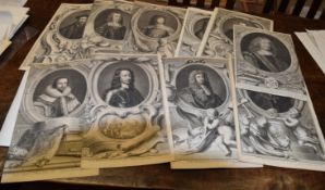 Folder of 12 18th century engravings, portraits etc, assorted sizes, all unframed