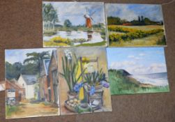 Diana M Perowne, Still Life and landscape studies, group of ten oils on canvas, some signed,