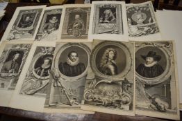 Folder of 10 18th century engravings, portraits etc, assorted sizes, all unframed