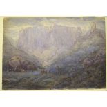 Continental School (19th/20th century), Extensive mountain landscape with shepherd and flock, pen,