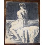 Unsigned drawing of a seated nude, 18 x 14cm, unframed