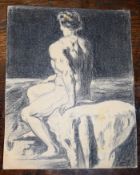 Unsigned drawing of a seated nude, 18 x 14cm, unframed