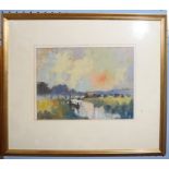 John Tookey, Marshland at sunset, watercolour and gouache, signed lower left, 19 x 24cm