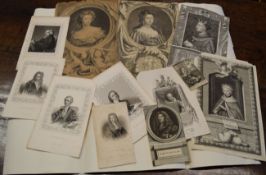 Folder of 12 18th century engravings, portraits etc, assorted sizes, all unframed