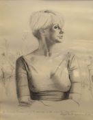 English School (20th century), Portrait of a lady, pencil drawing, with extensive inscription to