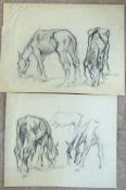 English School (20th century), Horse studies, two charcoal drawings, 34 x 40cm and 35 x 48cm, both