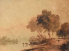 Anthony van Dyke Copley Fielding, "View of Keswick Lake, Cumberland", 14 x 20cm