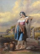 Michael Angelo Wagerman, Country girl and dog in landscape, watercolour, signed lower left, 51 x