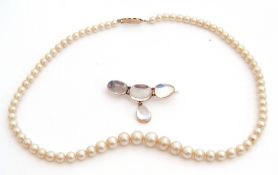 Mixed Lot: moonstone drop four stone brooch, 14cm long, together with a CIRO single row simulated