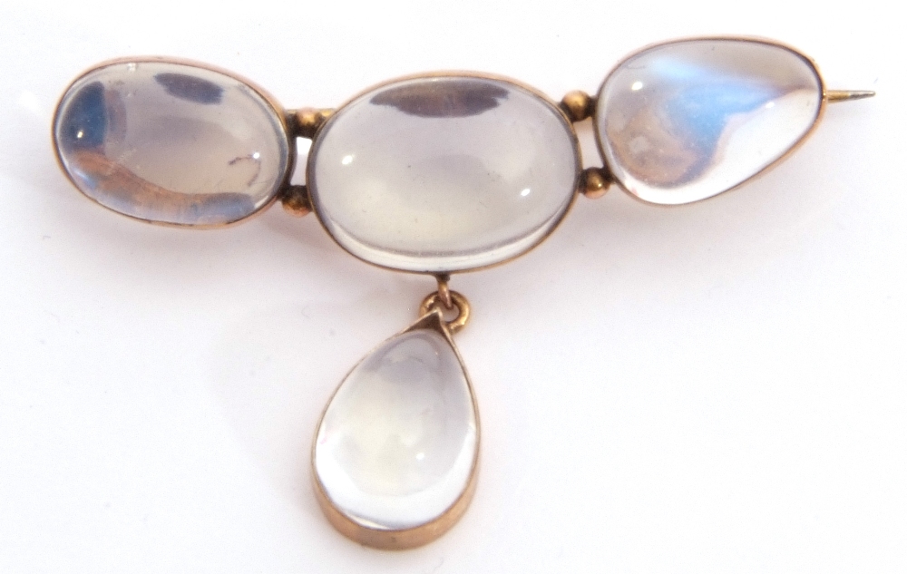 Mixed Lot: moonstone drop four stone brooch, 14cm long, together with a CIRO single row simulated - Image 3 of 7