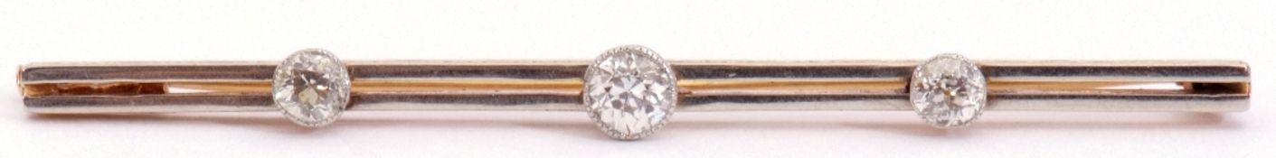 Late Victorian diamond set bar brooch comprising a double rectangular bar with engraved foliate