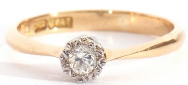 Single stone diamond ring, a round brilliant cut diamond, 0.15ct approx, in an illusion setting,