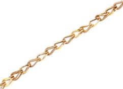 9ct gold bracelet, a design with alternating polished and textured open work links, 21cm long, 9.