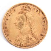 Victorian half sovereign, shield back, dated 1892