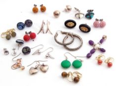 Mixed Lot: four pairs of 925 stamped earrings, cross pendant, other earrings etc