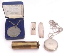 Mixed Lot: hallmarked silver cased pen knife, a silver framed cigar cutter, vintage brass