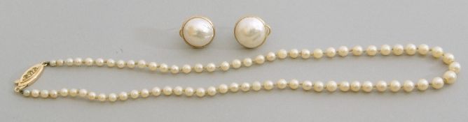 Mixed Lot: a cultured pearl single row necklace with a diamond set clasp, 4mm-1mm (graduated),