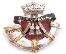 Duke of Cornwall Light Infantry dress brooch, mixed precious metals and enamelled decoration, 8.2gms