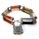 Mid-19th century agate bracelet, the three rectangular shaped agate panels each capped with a